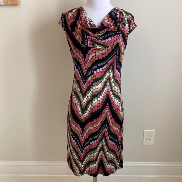 Trina Turk Multicolored Silk Blend Draped Neck Dress - Picture 1 of 7